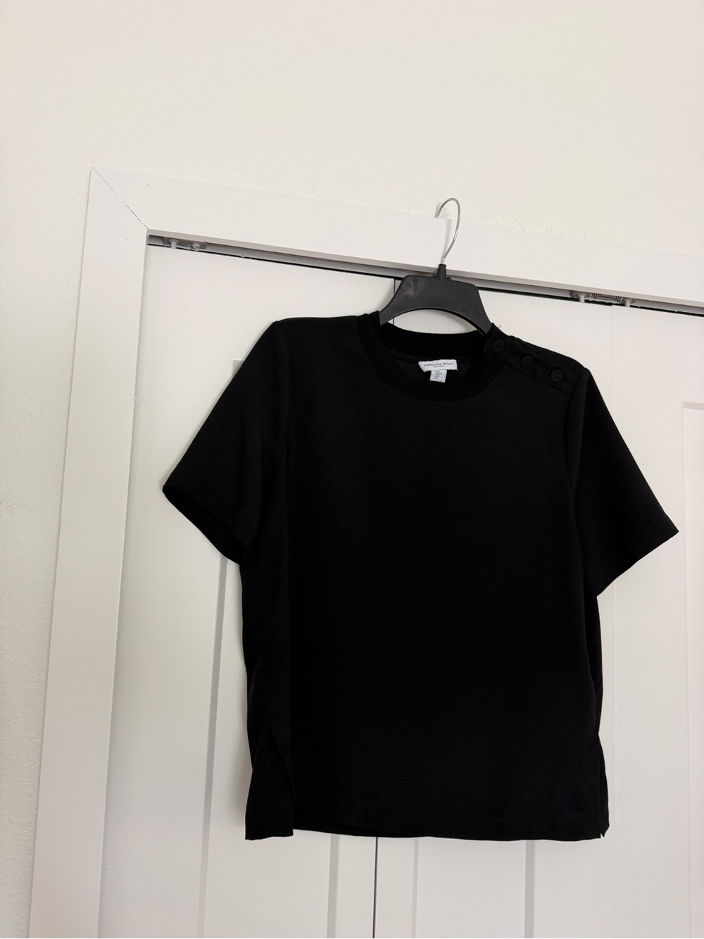 Carolina Belle Black Short-Sleeve Button-Shoulder Shirt